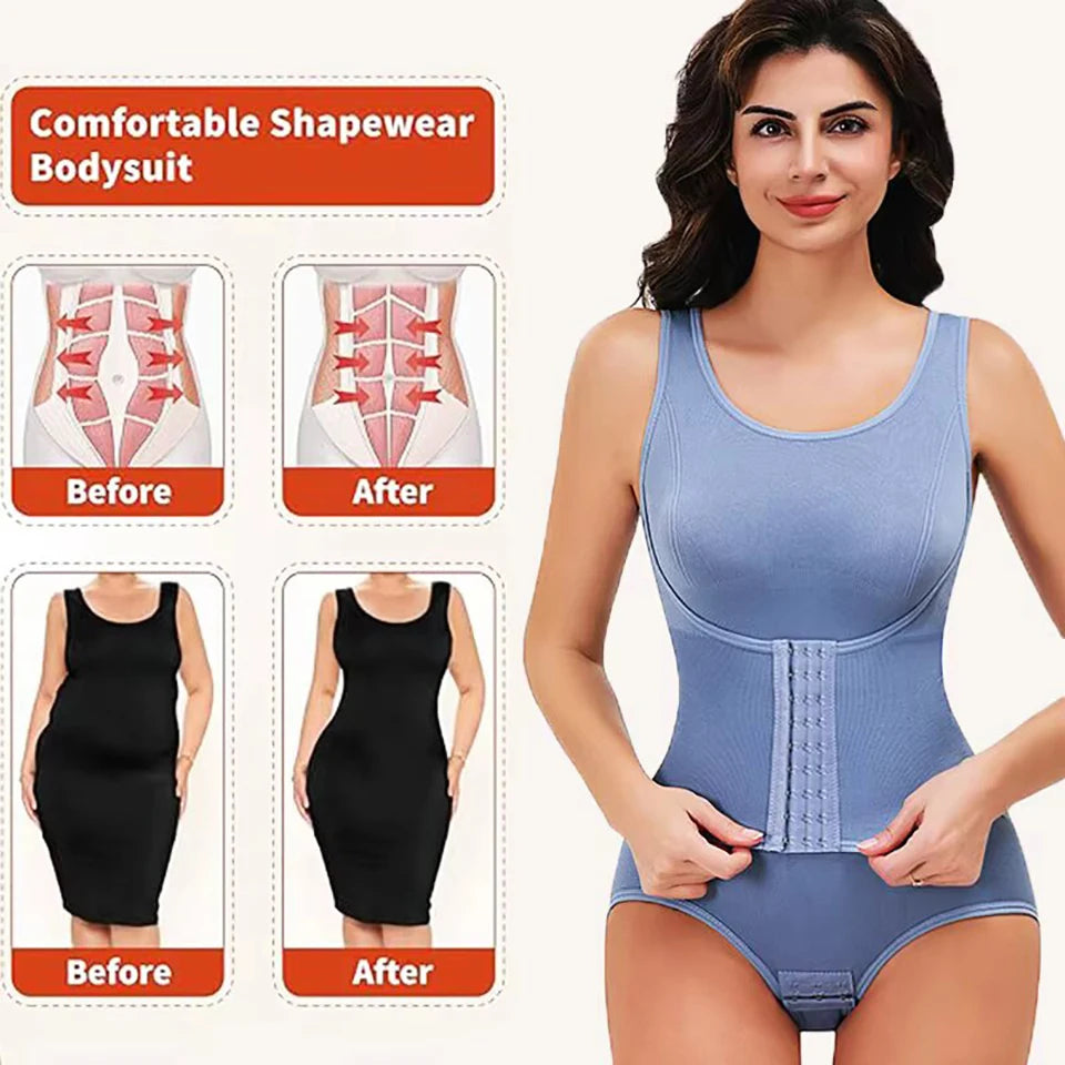 Bodysuit Shapewear With Zipper Belt Women Tummy Control Fajas