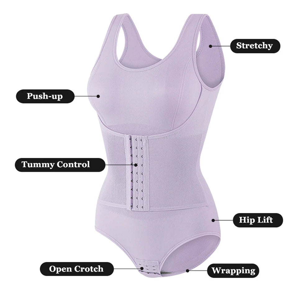 Bodysuit Shapewear With Zipper Belt Women Tummy Control Fajas